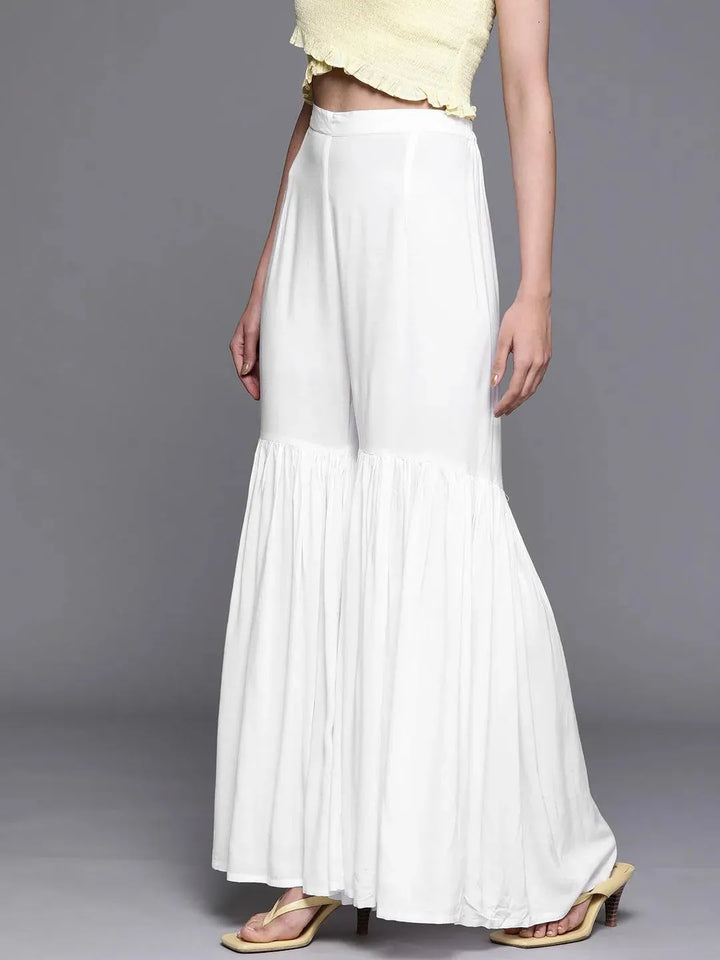 White Solid Rayon Sharara Pants - Libas