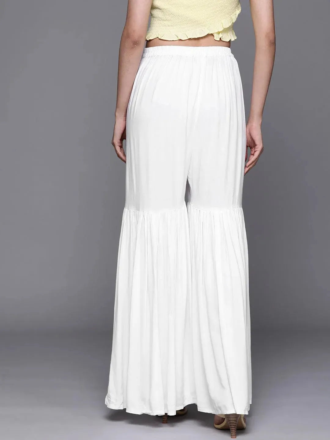 White Solid Rayon Sharara Pants - Libas 