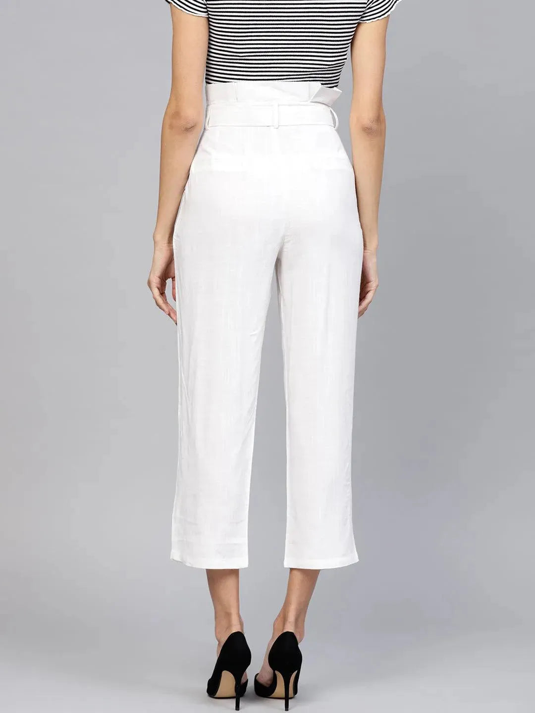 White Solid Rayon Trousers - Libas