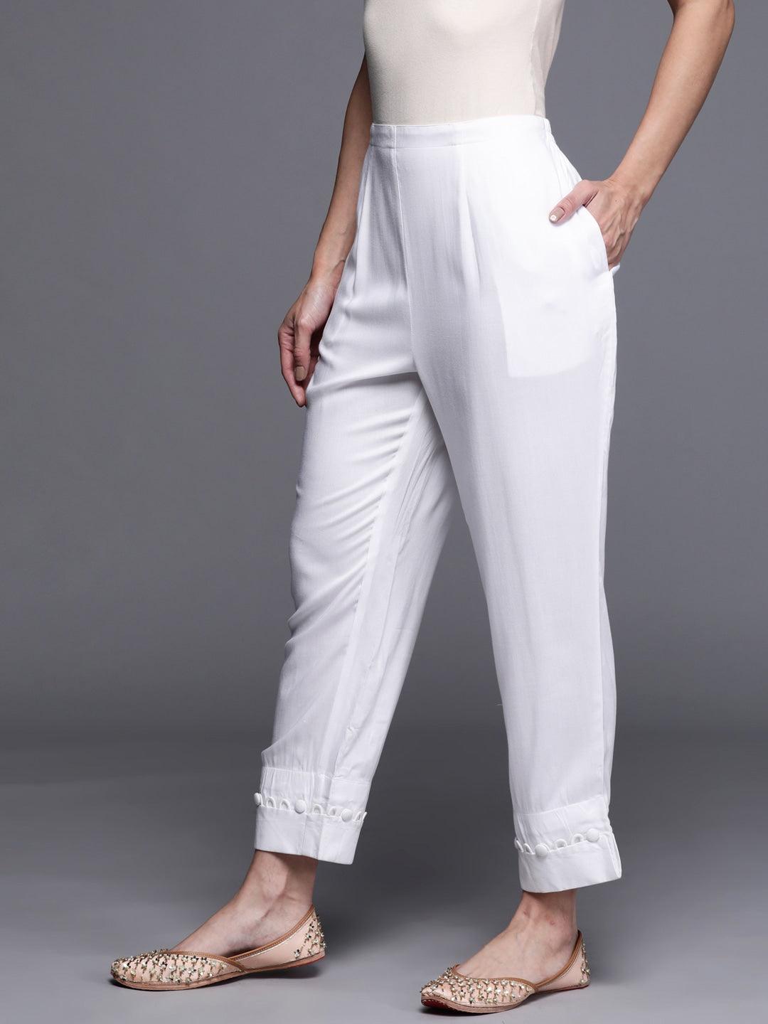 White Solid Rayon Trousers