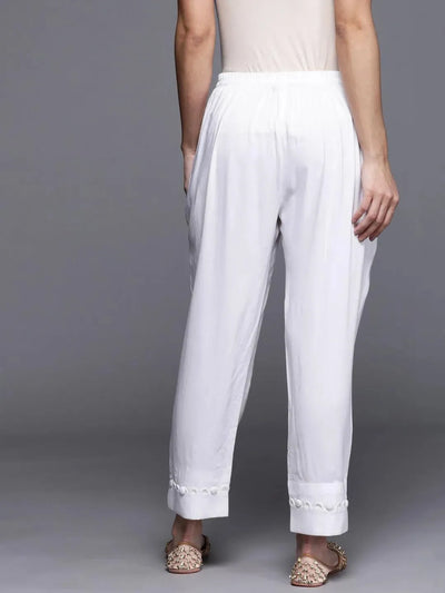 White Solid Rayon Trousers - Libas