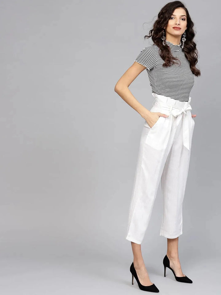 White Solid Rayon Trousers - Libas