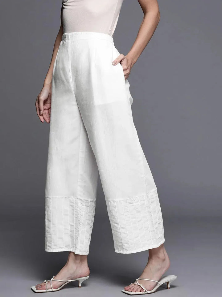 White Solid Silk Palazzos - Libas