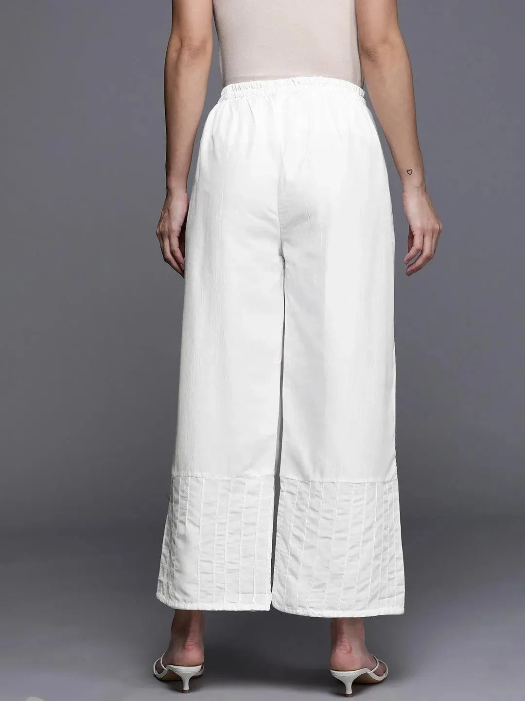 White Solid Silk Palazzos - Libas 