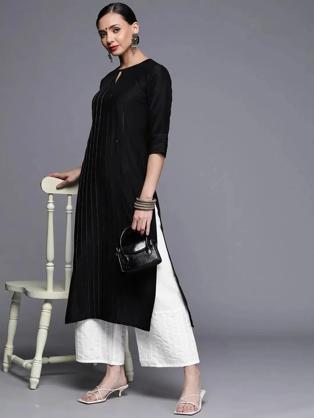 White Solid Silk Palazzos - Libas 