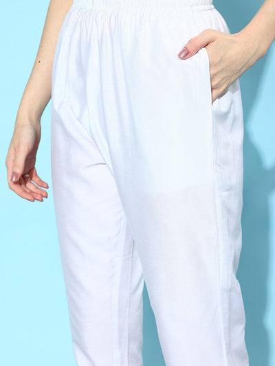 White Solid Silk Trousers - Libas