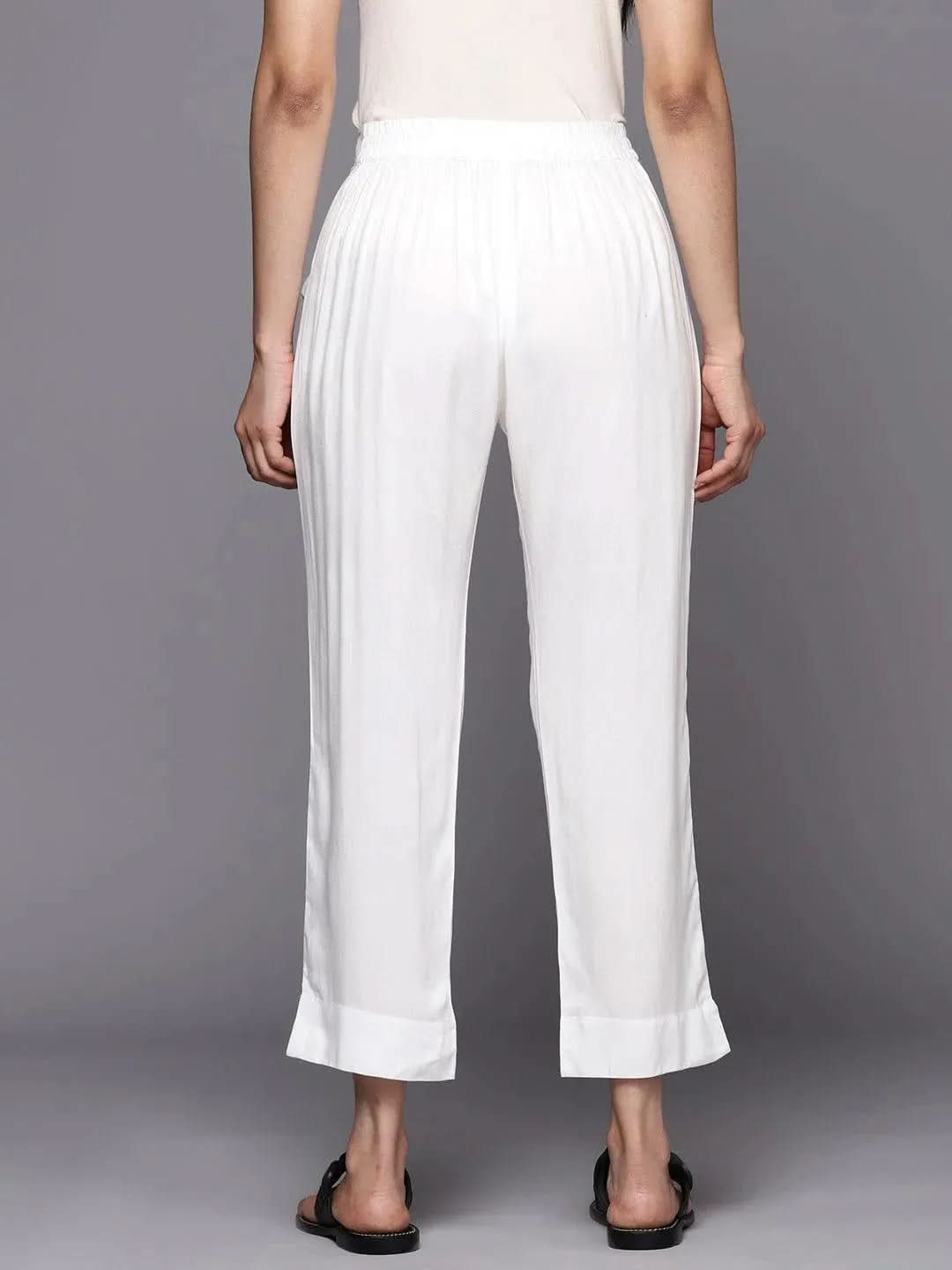 

White Solid Viscose Rayon Trousers