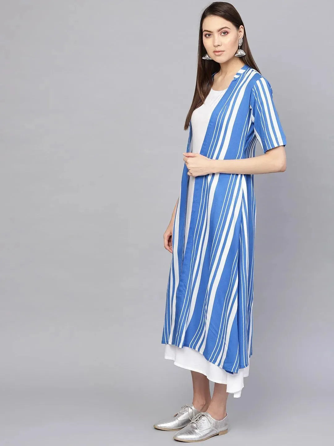

Buy White Striped Cotton Dress With Jacket - 8513-XXL | Libas Ethnic Wear Online