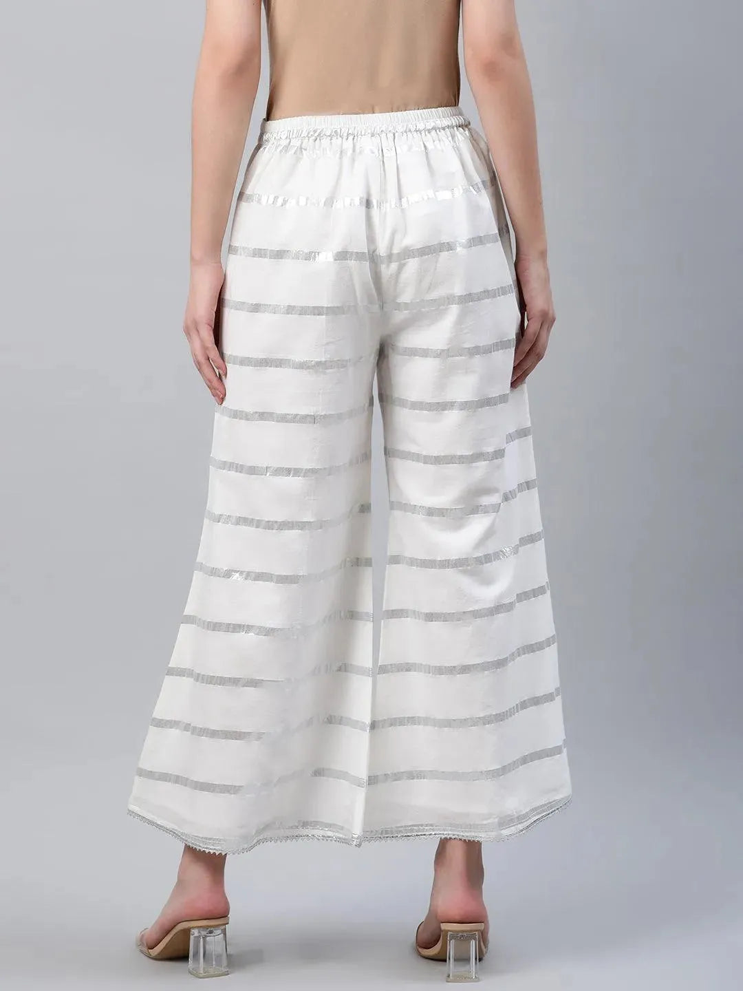 White Striped Cotton Palazzos - Libas