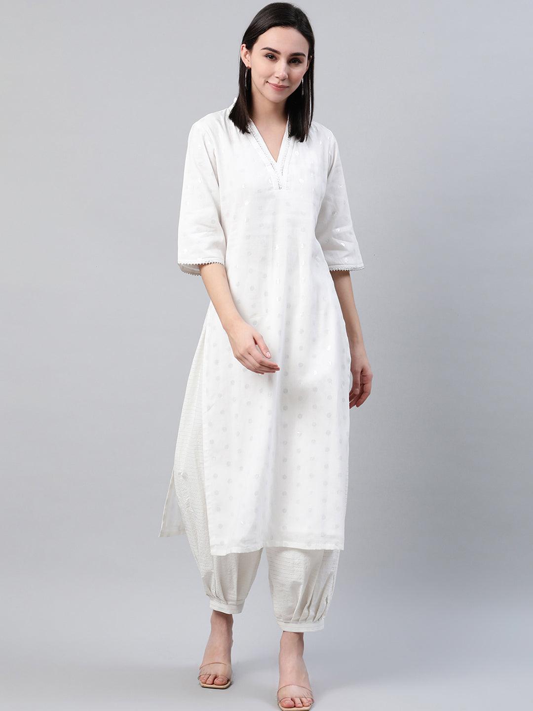 White Striped Cotton Salwar Pants - Libas