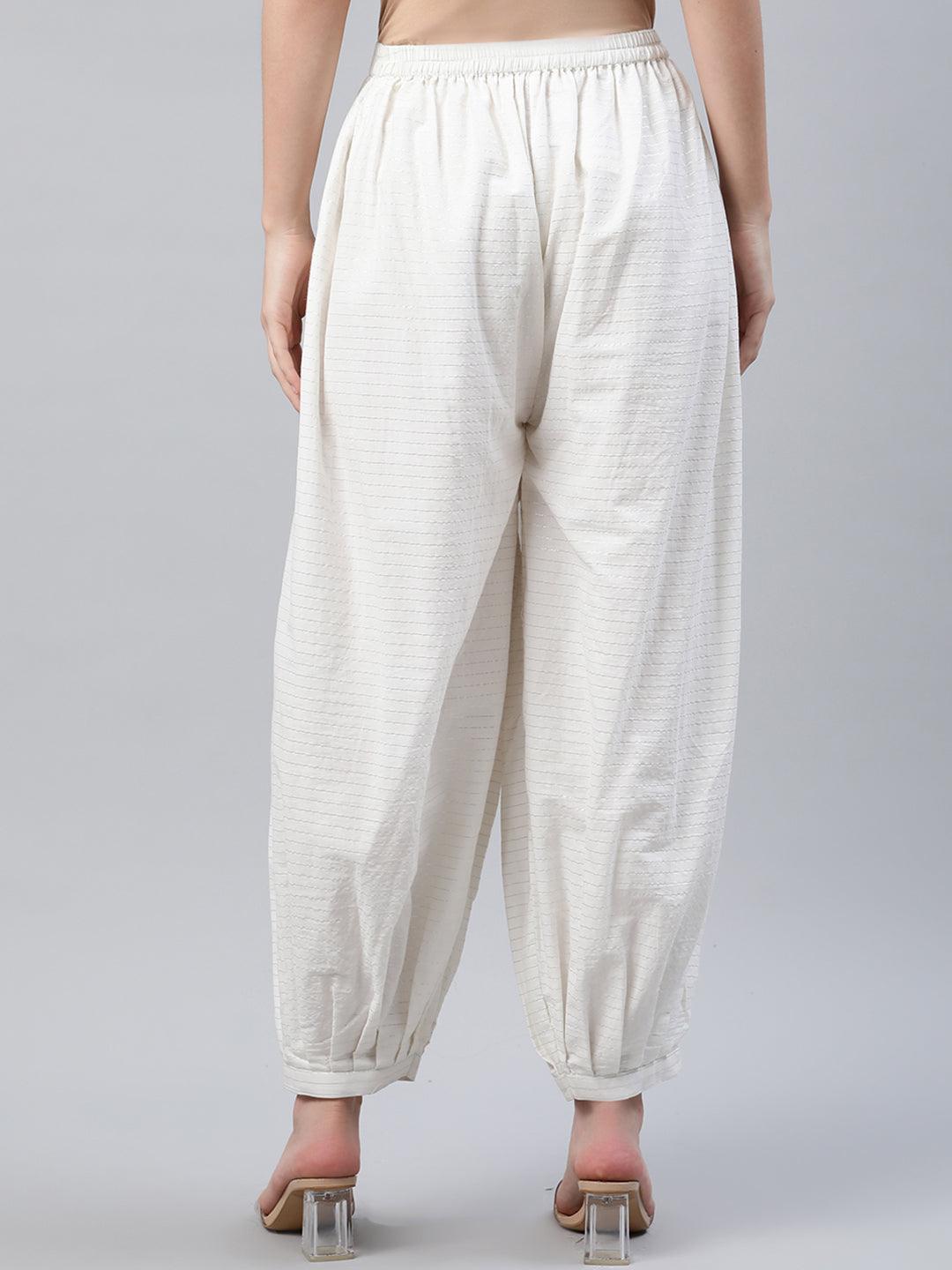 White Striped Cotton Salwar Pants