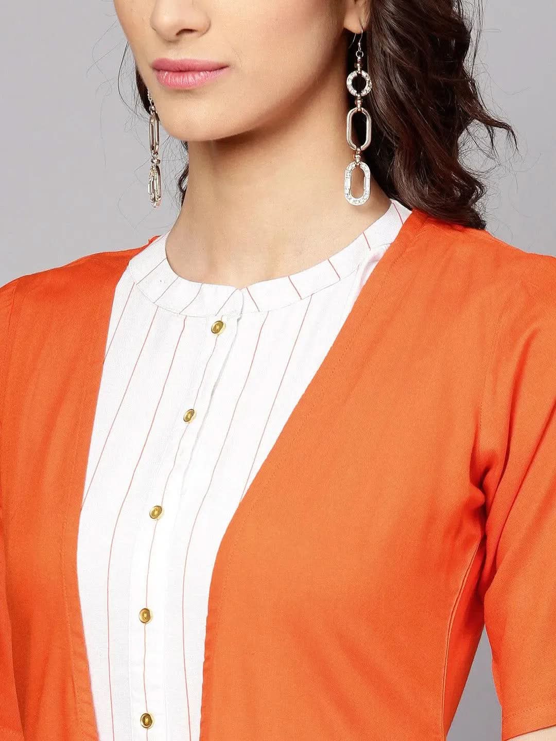 White Striped Rayon Dress With Jacket - Libas 