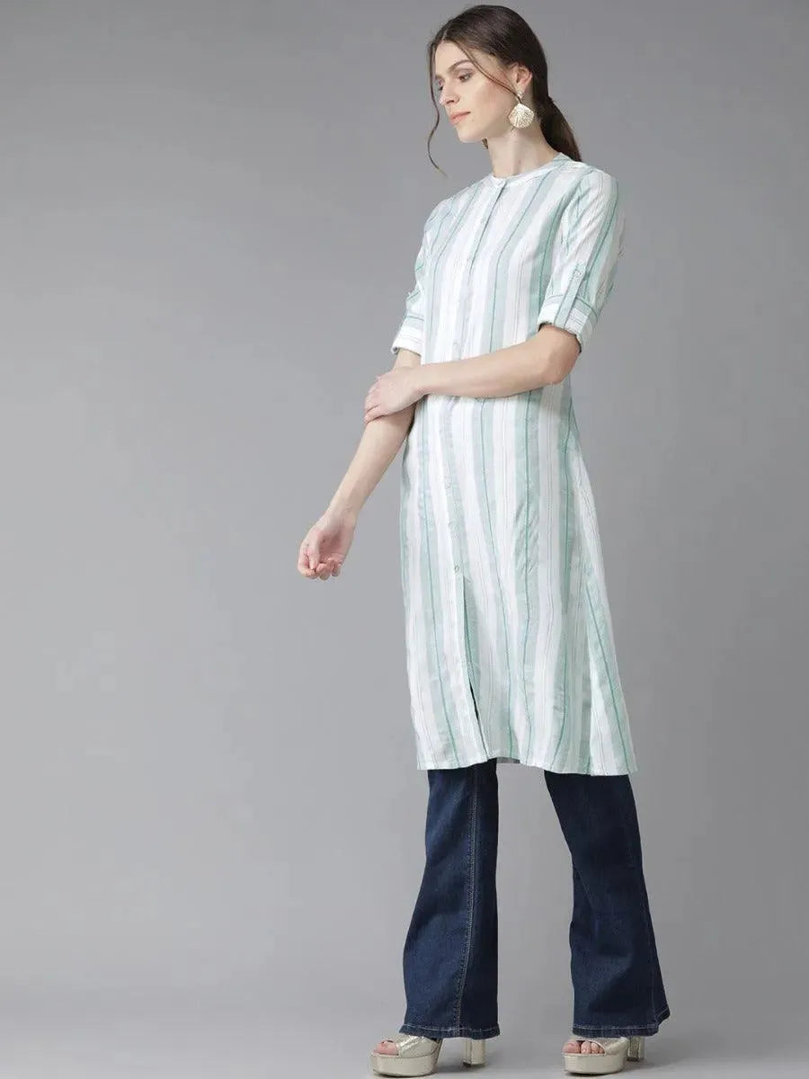 

White Striped Rayon Kurta