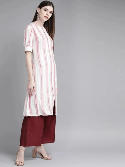 White Striped Rayon Kurta - Libas