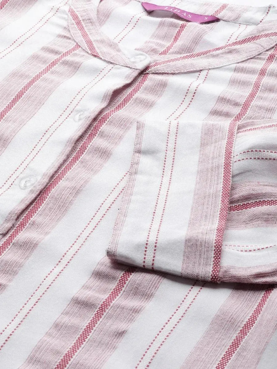 White Striped Rayon Kurta - Libas 