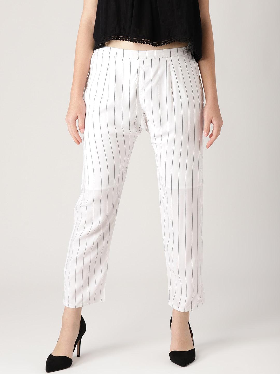 White Striped Rayon Trousers