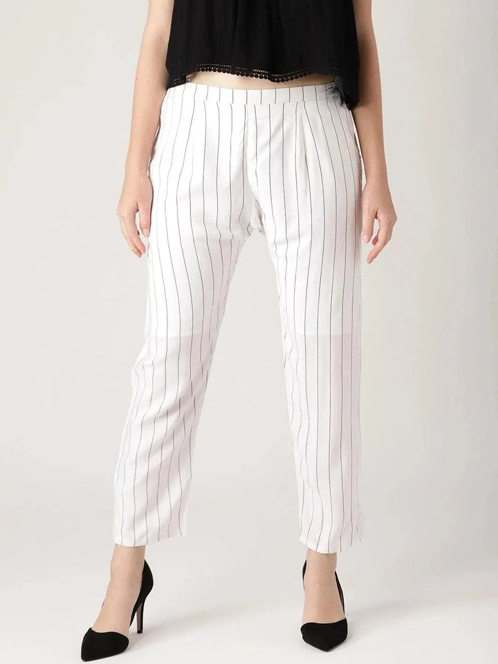 White Striped Rayon Trousers - Libas