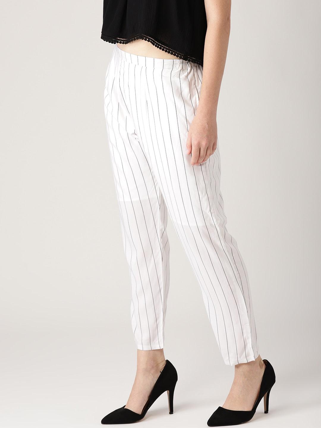 White Striped Rayon Trousers