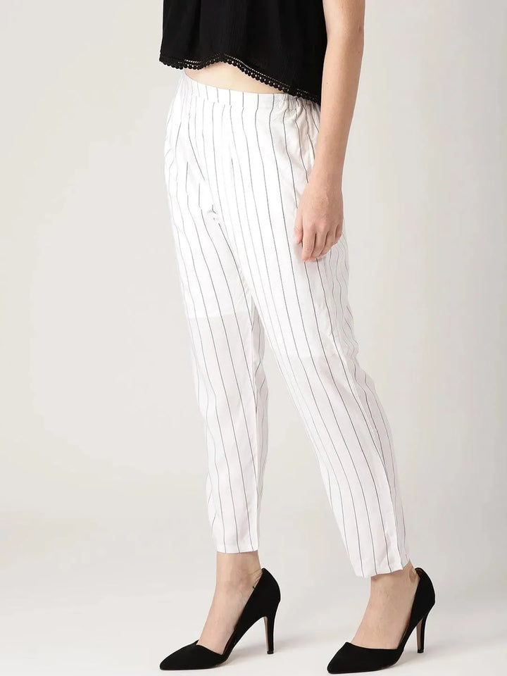 White Striped Rayon Trousers - Libas