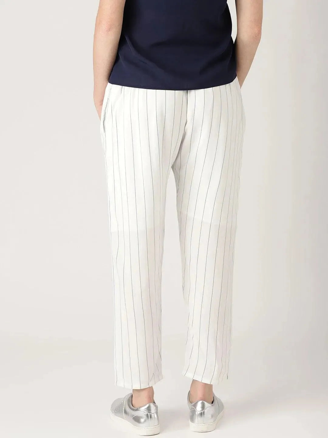 White Striped Rayon Trousers - Libas