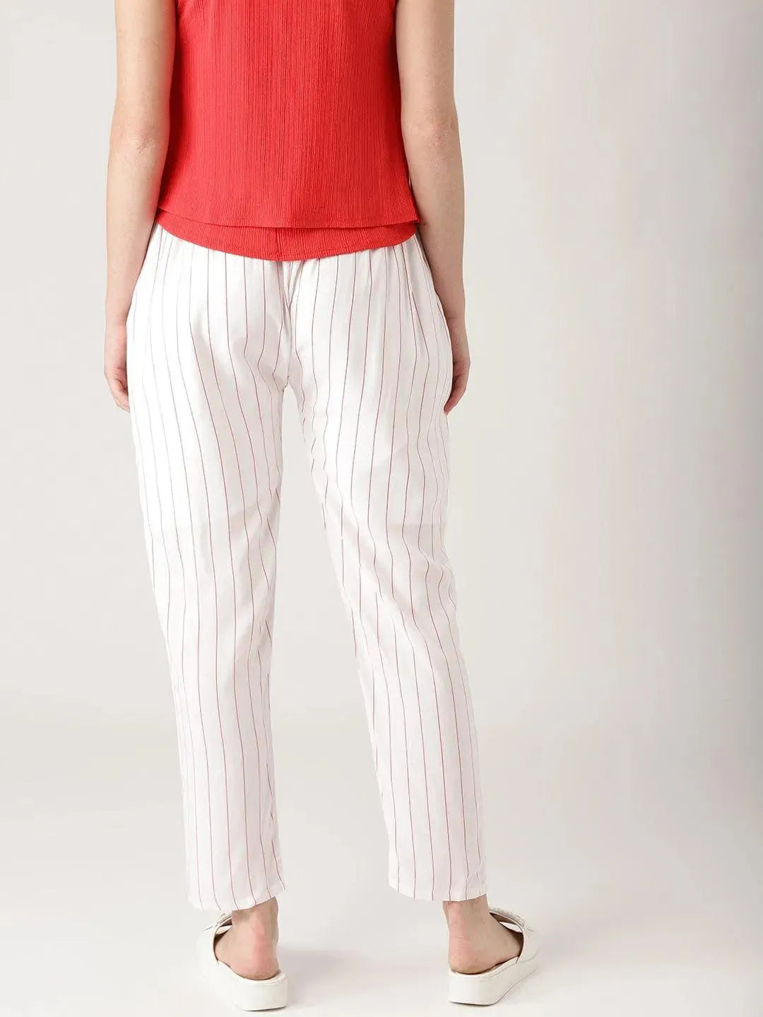 White Striped Rayon Trousers - Libas