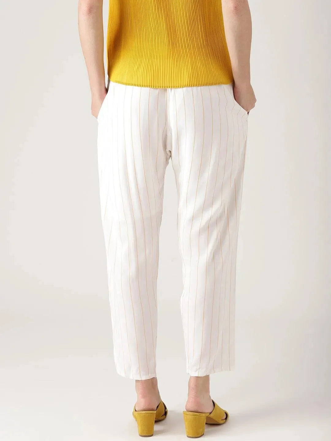 White Striped Rayon Trousers - Libas 