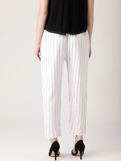 White Striped Rayon Trousers - Libas