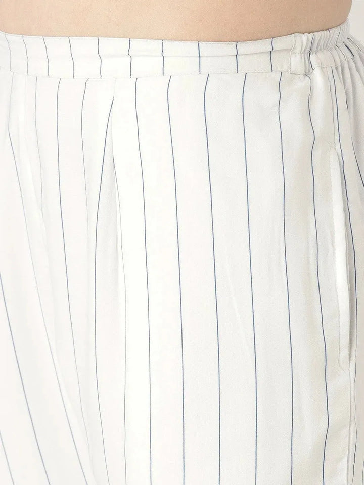 White Striped Rayon Trousers - Libas