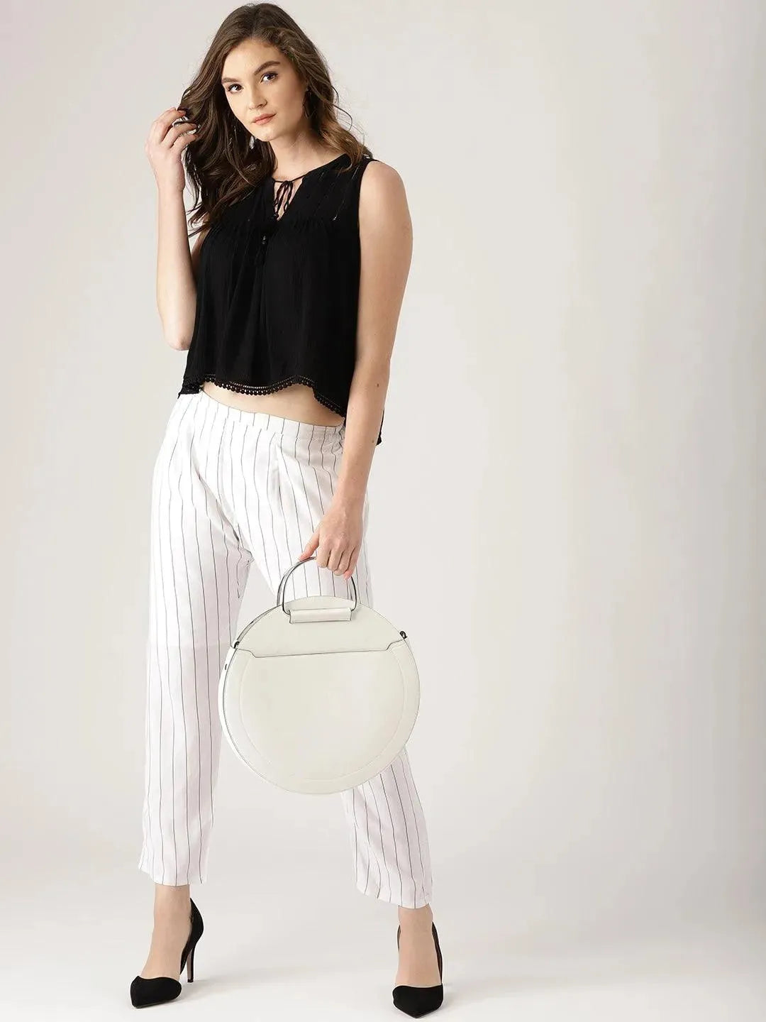 White Striped Rayon Trousers - Libas