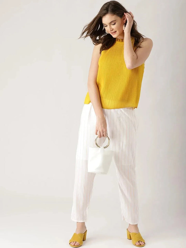 White Striped Rayon Trousers - Libas