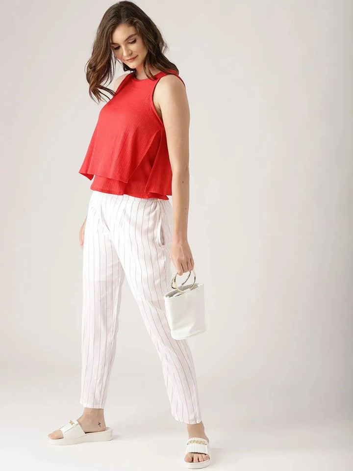 White Striped Rayon Trousers - Libas