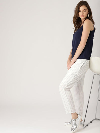White Striped Rayon Trousers - Libas