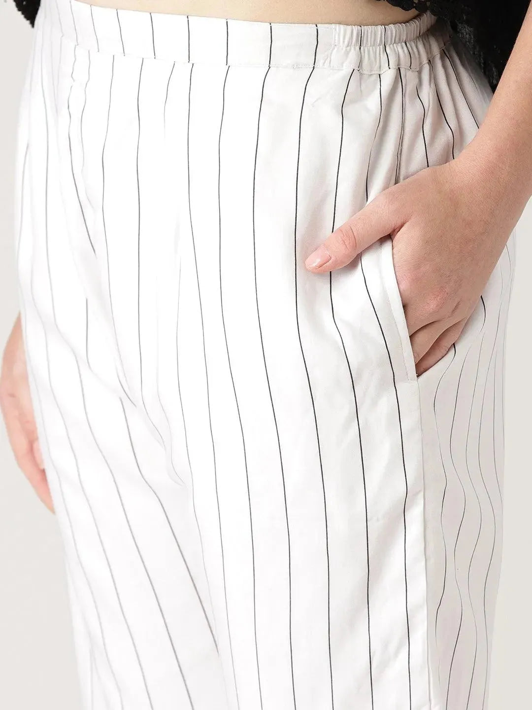 White Striped Rayon Trousers - Libas