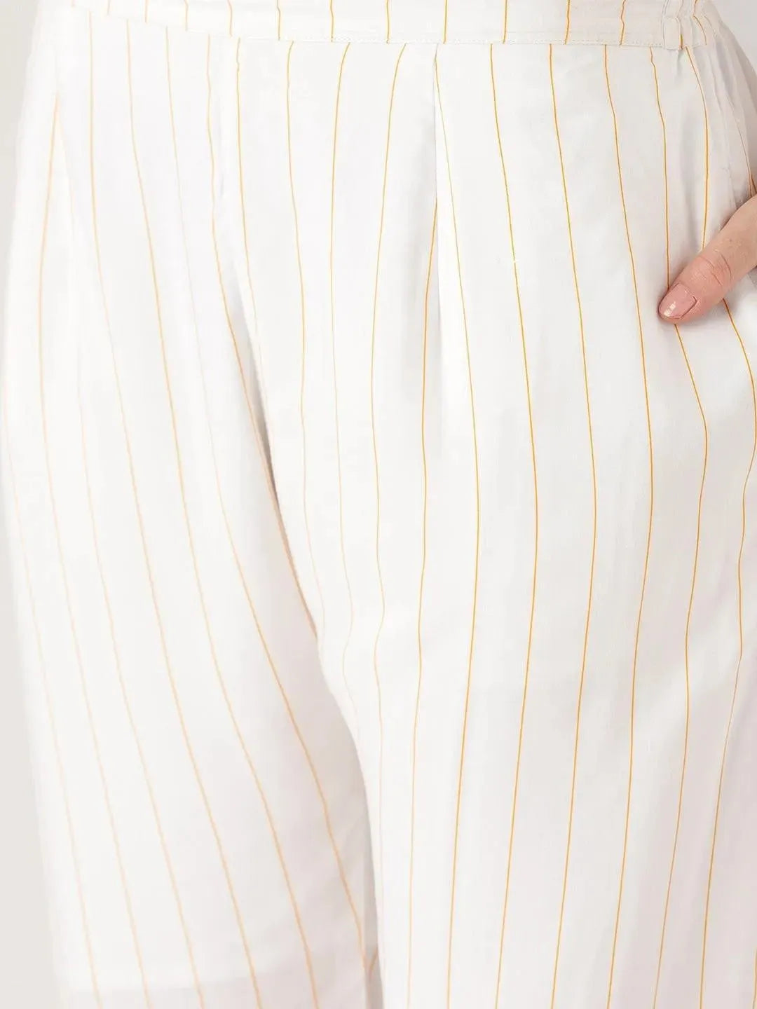 White Striped Rayon Trousers - Libas 
