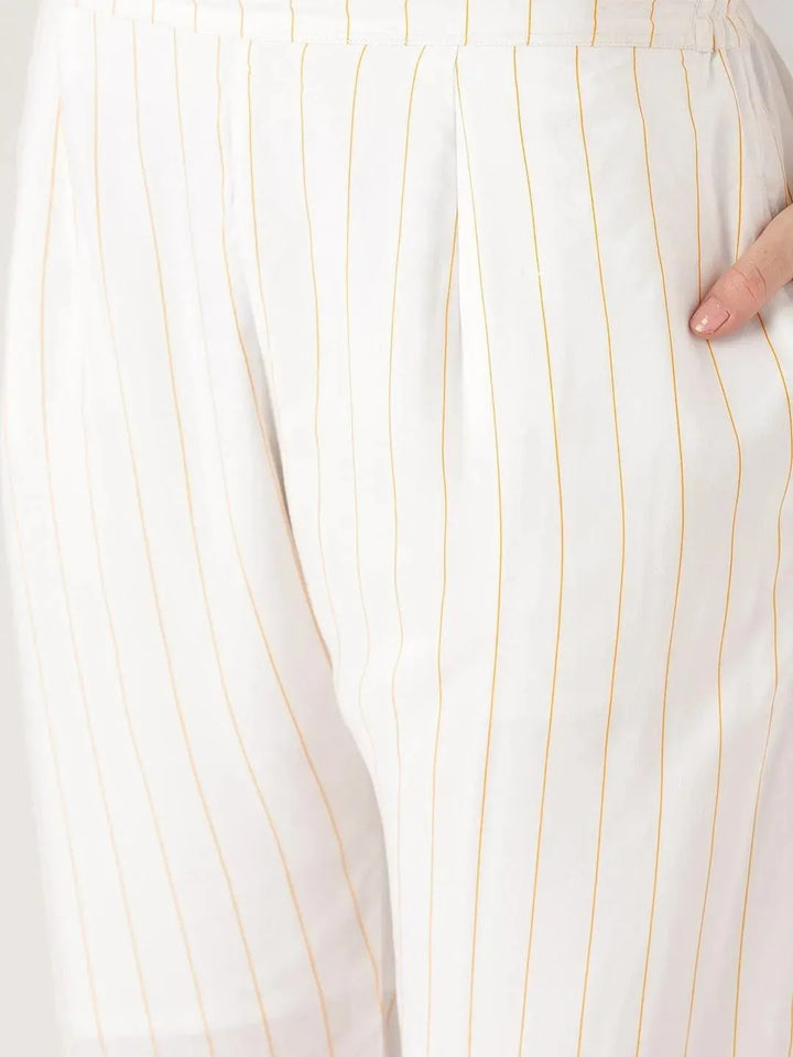 White Striped Rayon Trousers - Libas