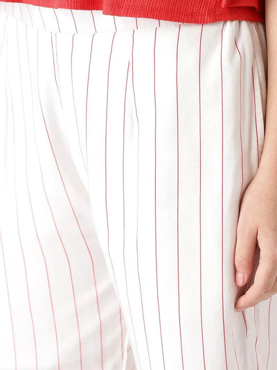 White Striped Rayon Trousers - Libas