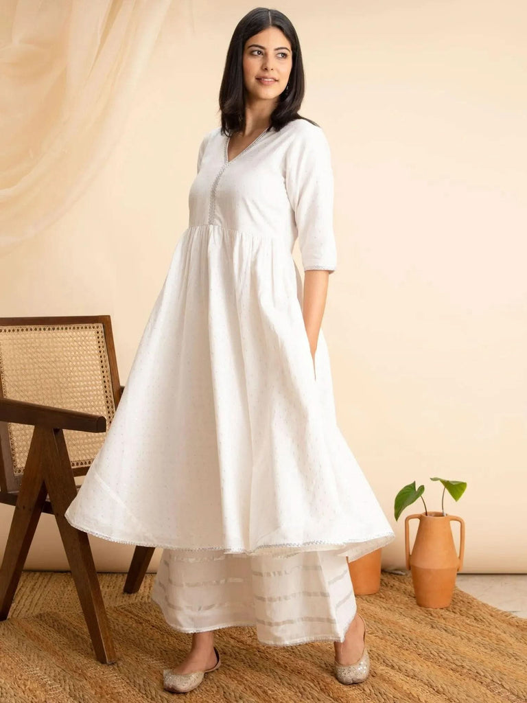 Libas White Woven Design Cotton Kurta