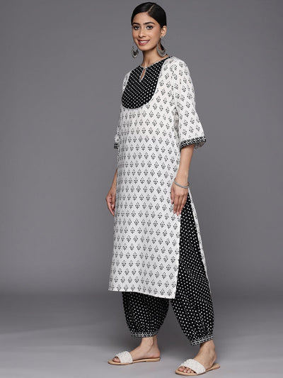White Yoke Design Cotton Straight Suit Set With Salwar - Libas