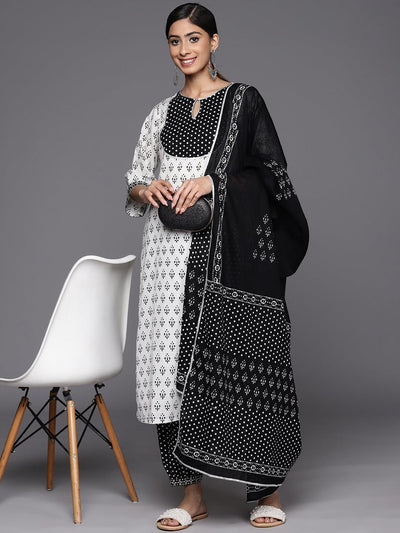 White Yoke Design Cotton Straight Suit Set With Salwar - Libas