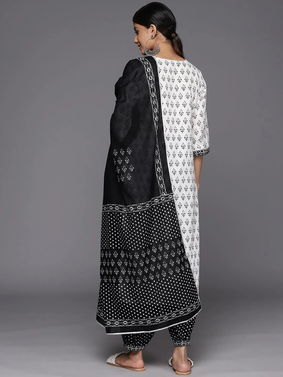 White Yoke Design Cotton Straight Suit Set With Salwar - Libas 