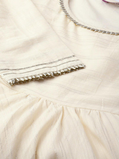 White Zari Work Cotton Suit Set - Libas