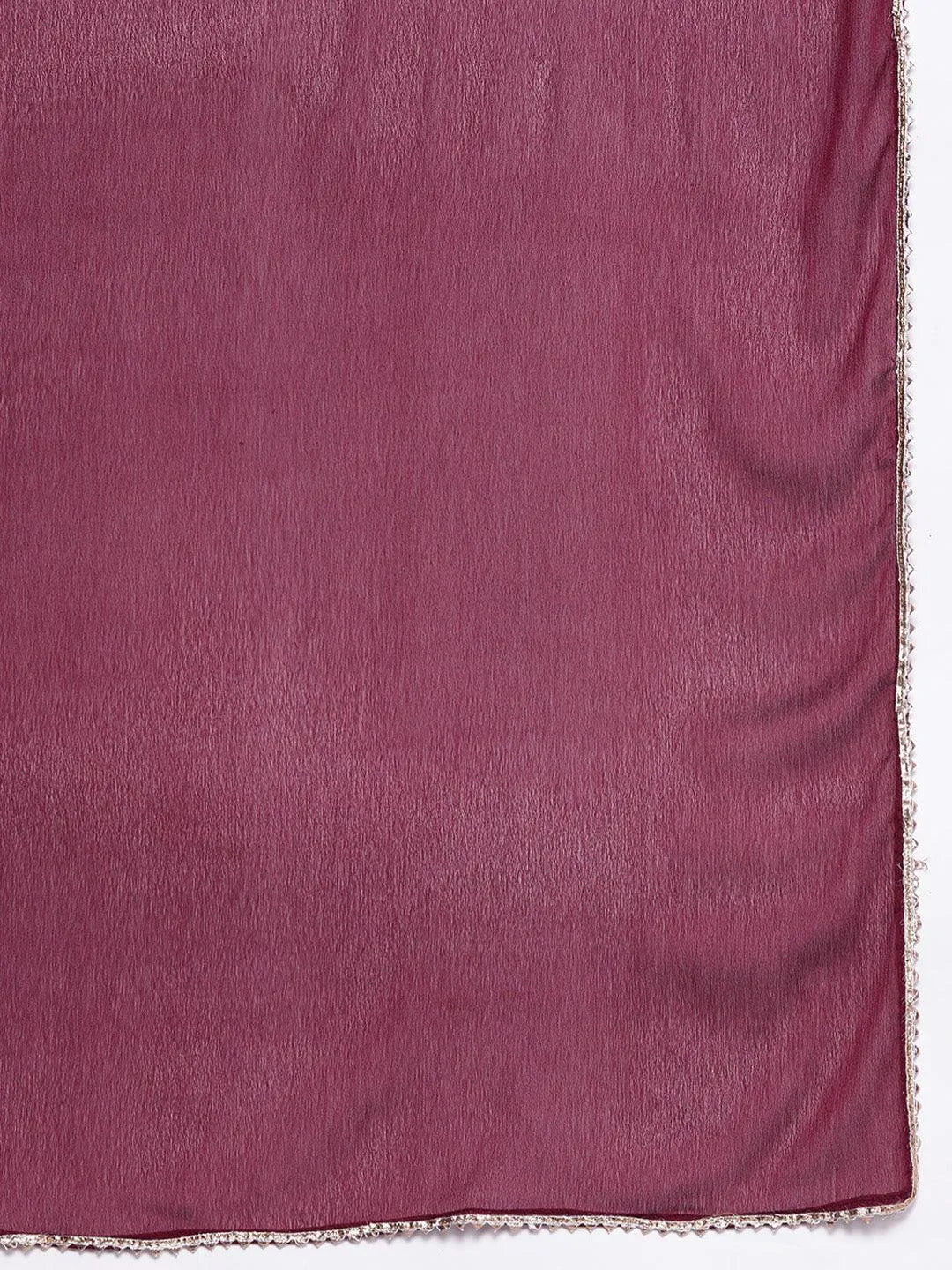 Wine Embroidered Chanderi Silk Straight Kurta With Trousers & Dupatta - Libas 