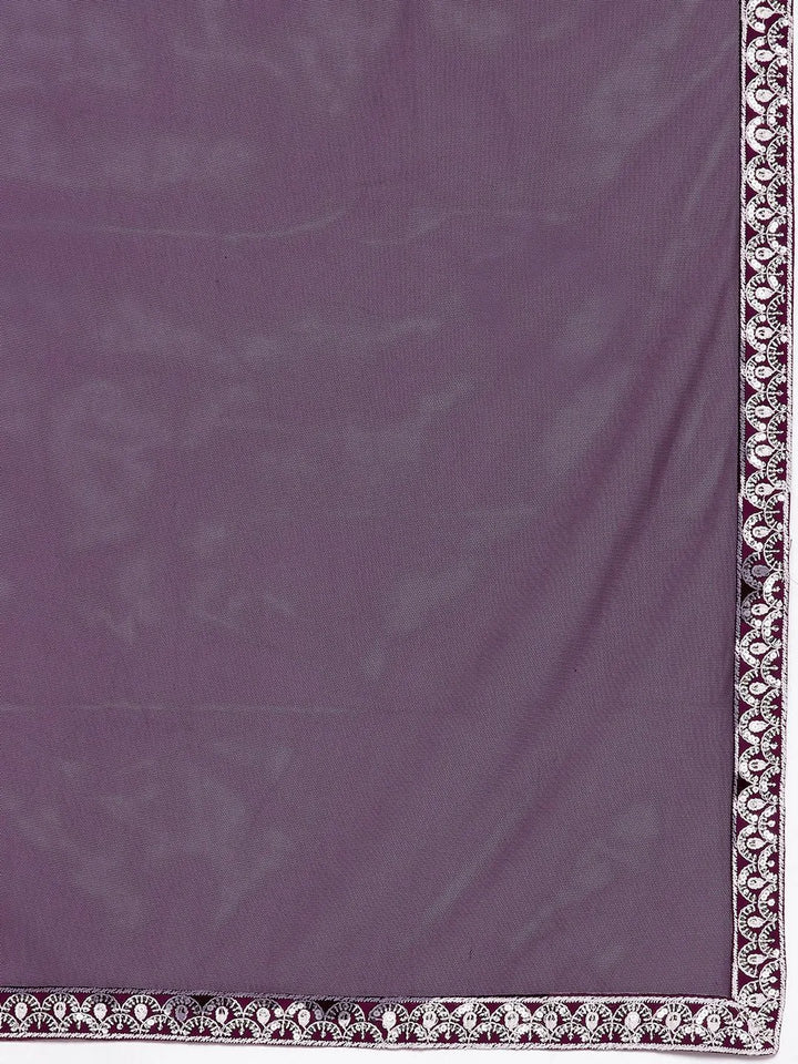 Wine Embroidered Georgette Anarkali Kurta With Trousers & Dupatta - Libas
