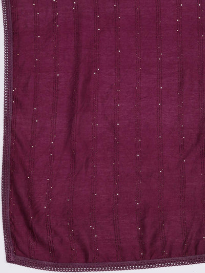 Wine Embroidered Silk Blend Straight Kurta With Trousers & Dupatta - Libas