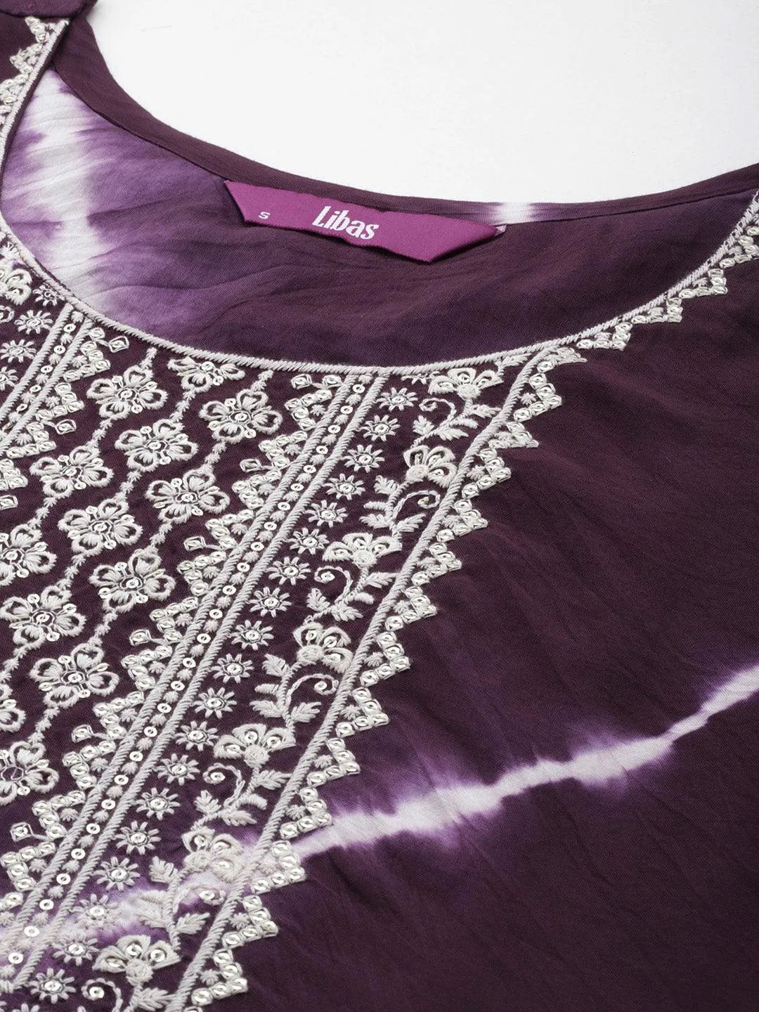 Wine Silk Blend Straight Kurta With Trousers & Dupatta - Libas 