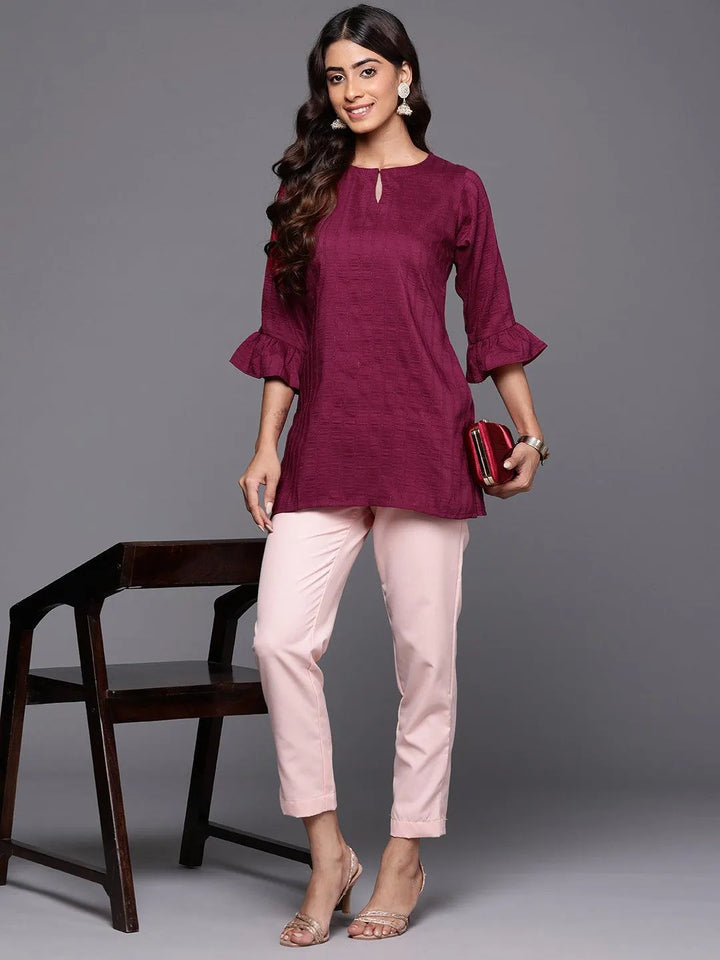 Wine Striped Silk Blend Straight Kurti - Libas