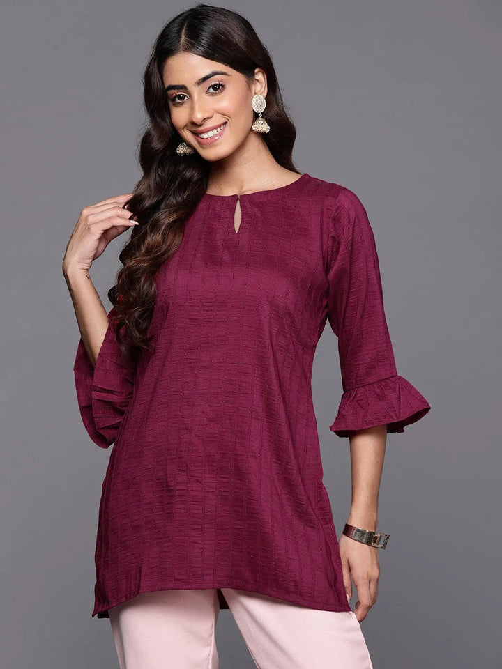 Wine Striped Silk Blend Straight Kurti - Libas