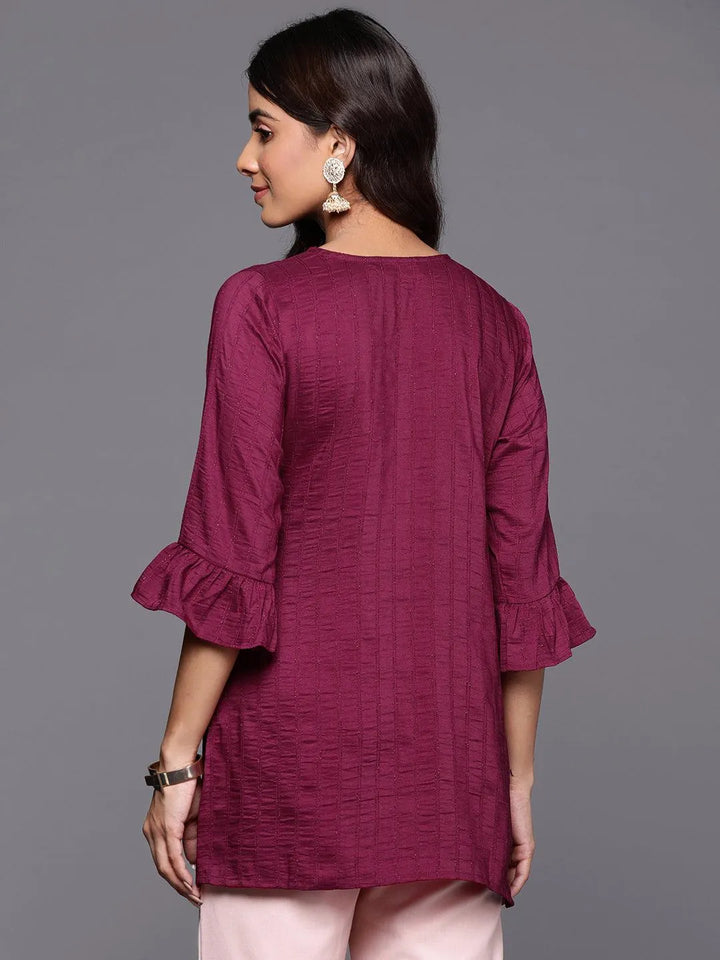 Wine Striped Silk Blend Straight Kurti - Libas