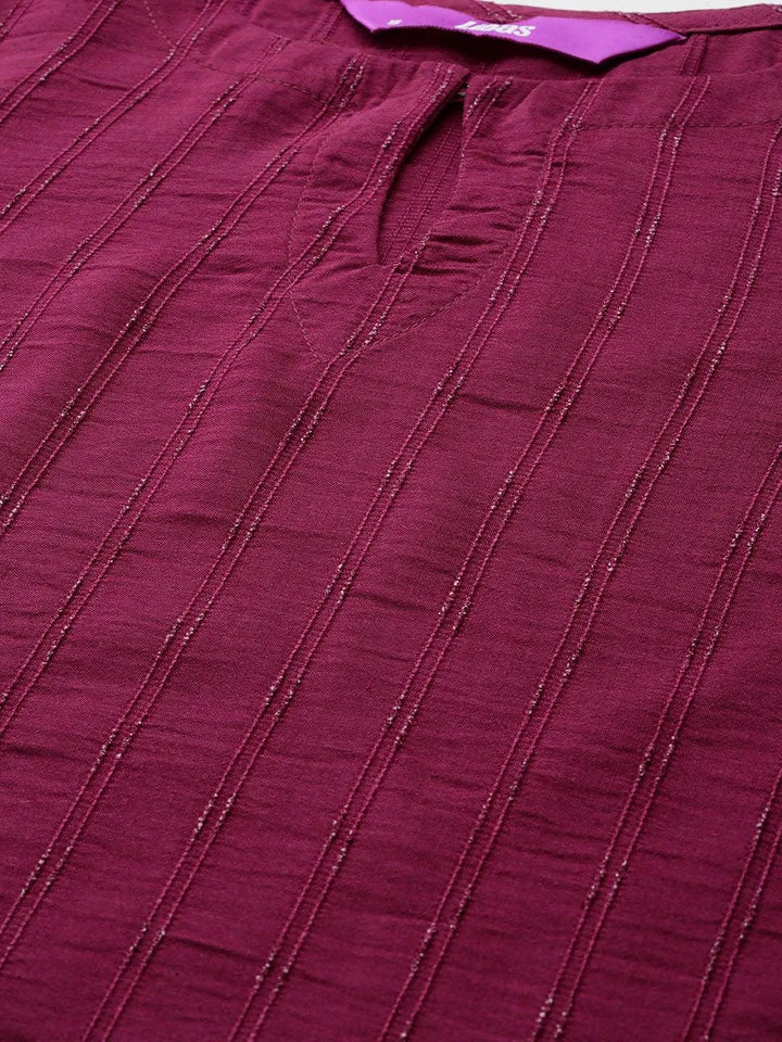 Wine Striped Silk Blend Straight Kurti - Libas