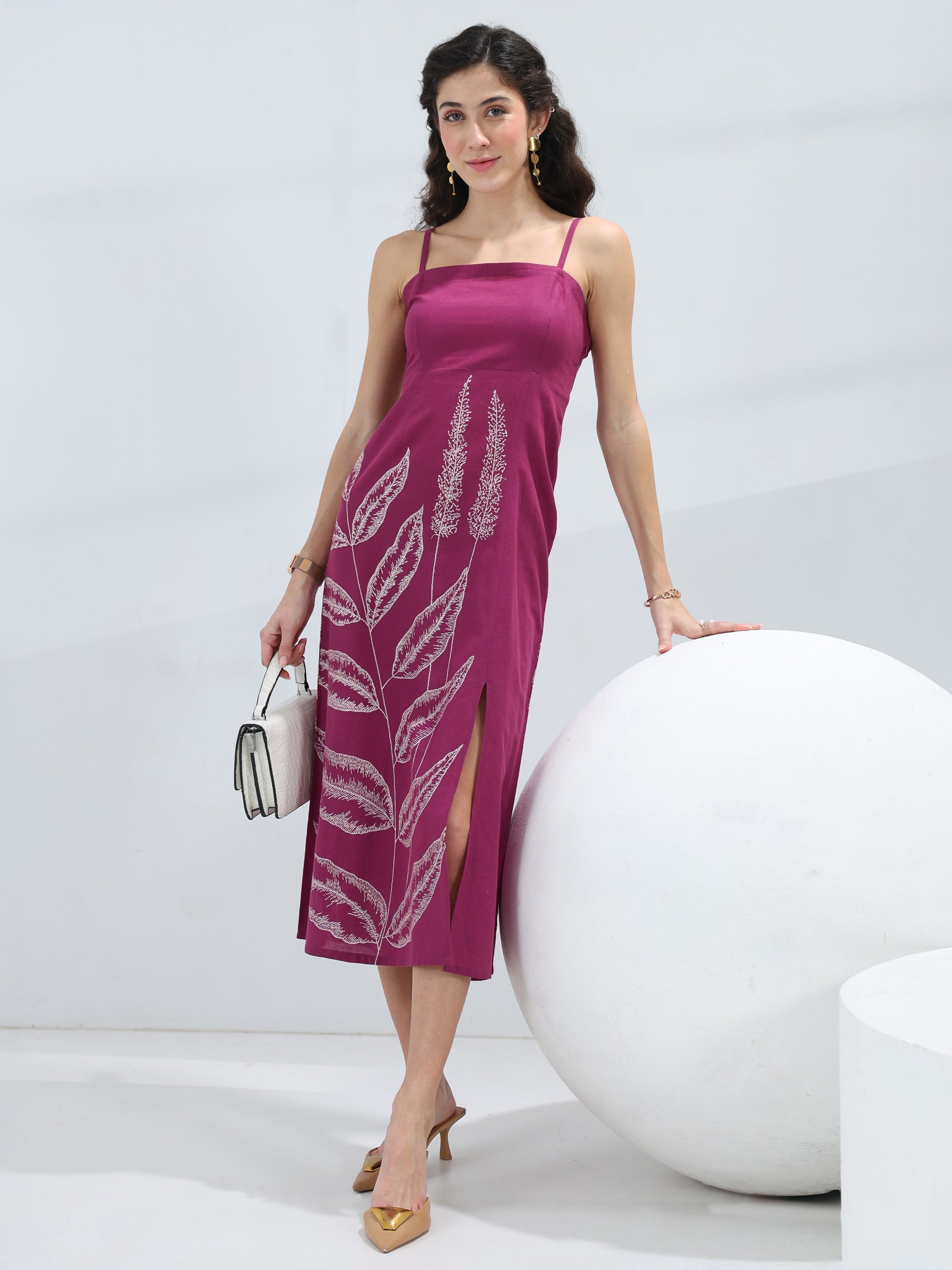 libas Wine Tropical Printed Cotton A-Line One-Piece Dress-picture-42